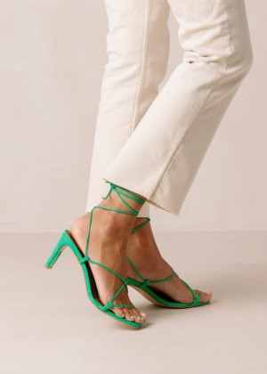 Women's Alohas Bellini Leather Lace-up Sandals Heels Green NZ | U0O-3992