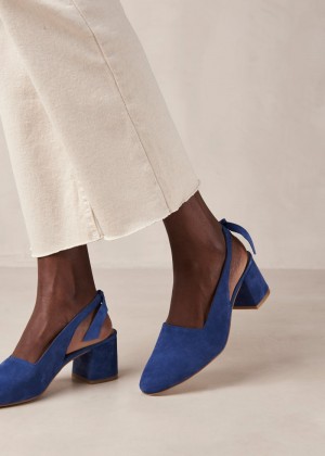 Women's Alohas Charlotte Suede Pumps With Block Heel Pumps Blue NZ | V8Y-8034