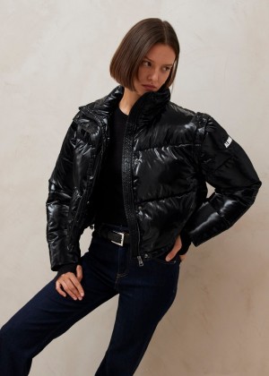 Women's Alohas Chicago Cropped Puffer Jacket Coats Black NZ | U8Z-9559