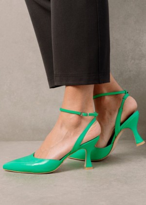 Women's Alohas Cinderella Leather High-heel Pumps Heels Green NZ | O1V-7001