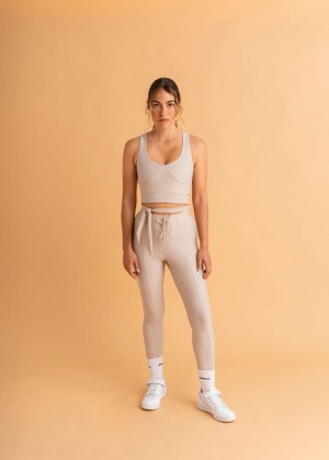 Women's Alohas Cross Leggings Made With Econyl Sportswear Beige NZ | R8J-5731