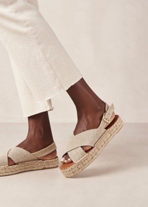 Women's Alohas Crossed Cotton Canvas Cross-strap Espadrilles With Platform Soles Espadrilles Beige NZ | V6K-7140