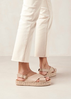 Women's Alohas Crossed Vegan Espadrilles With Ankle Strap Espadrilles Cream NZ | O6X-3614