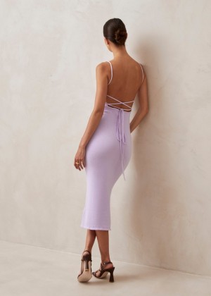 Women's Alohas Delicate Knit Midi Dress With Spaghetti Straps Dresses Purple NZ | H5L-8687