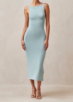 Women's Alohas Delicate Knit Midi Dress With Spaghetti Straps Dresses Turquoise NZ | U4E-6524