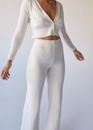 Women's Alohas Easy Wide High Waisted Knit Pants Pants White NZ | X5Q-4257