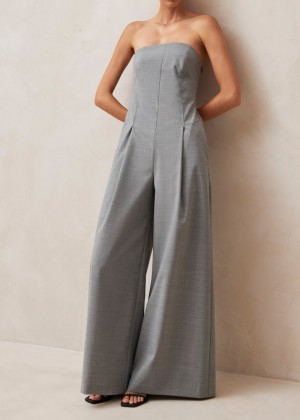 Women's Alohas Elisa Strapless Jumpsuit Jumpsuits Grey NZ | D8O-7305