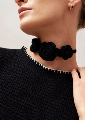 Women's Alohas Fleur Cotton Crochet Chocker Necklaces Black NZ | S0I-4591