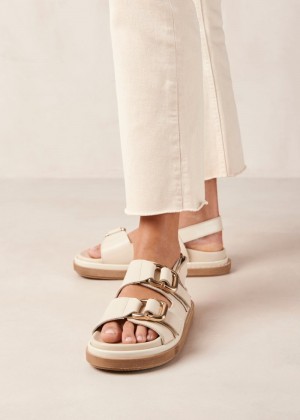 Women's Alohas Harper Leather Two-strap Sandals Sandals White NZ | L2X-8831