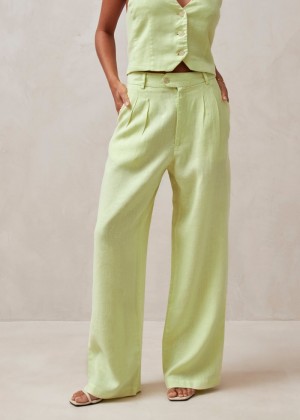 Women's Alohas Kaede Linen Wide-leg Pants Pants Green NZ | O2U-0053