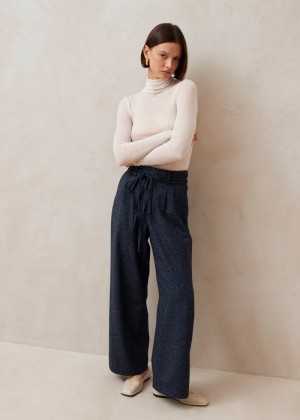 Women's Alohas Kathy Herringbone Herringbone Pants Pants Navy NZ | X6H-3563