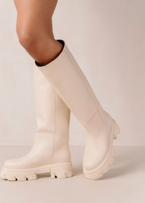 Women's Alohas Katiuska Leather Knee-high Boots With Platform Soles Knee High Boots White NZ | L6B-8687