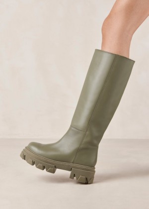 Women's Alohas Katiuska Leather Knee-high Boots With Platform Soles Platform Boots Green NZ | B0R-3739