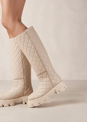 Women's Alohas Katiuska Quilted Leather Knee-high Boots With Platform Soles Platform Boots White NZ | R6F-3995