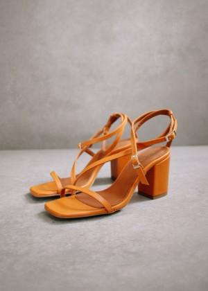 Women's Alohas Manhattan Vibrant Block Heel Sandals For Women Sandals Orange NZ | R8N-1121