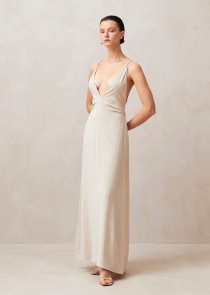 Women's Alohas Mia Maxi Dress With Spaghetti Straps Dresses Beige NZ | Q8F-7964