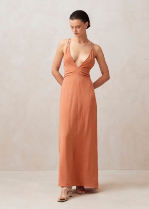 Women's Alohas Mia Maxi Dress With Spaghetti Straps Dresses Orange NZ | Q0O-2582