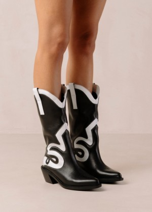 Women's Alohas Mount Texas Leather Pattern Cowboy Boots Cowboy Boots Black / White NZ | E2O-6376