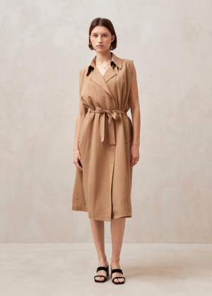 Women's Alohas Munia Sleeveless Trench Coat Coats Beige NZ | X6Y-1918