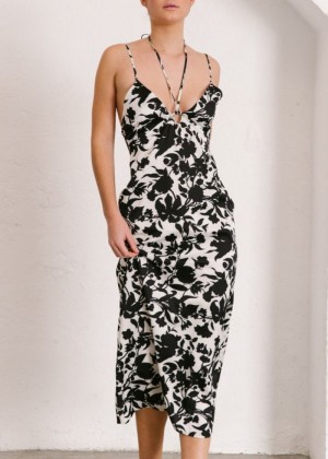 Women's Alohas Night Owl Garden-themed Dress Dresses Black / White NZ | B1K-2478