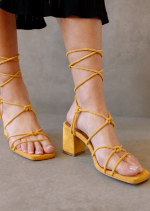 Women's Alohas Paloma Suede Strappy Sandals With Block Heel Heels Yellow NZ | K4W-0556