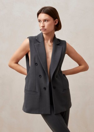 Women's Alohas Piera Sleeveless Longline Blazer Vests Grey NZ | Q9S-4788