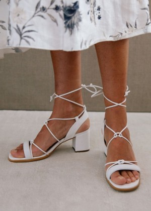 Women's Alohas Sophie Vegan Leather Lace-up Sandals With Block Heel Heels White NZ | F9Y-2830