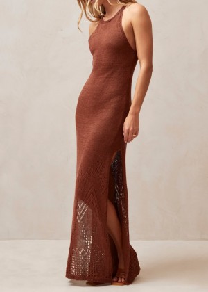 Women's Alohas Sorrento Knit Maxi Dress Dresses Brown NZ | Y0S-1906