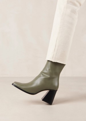 Women's Alohas South Leather Ankle Boots With Block Heel Ankle Boots Green NZ | Y1R-7601