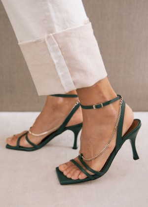 Women's Alohas Straps Chain Leather Chain Strap Sandals Sandals Green NZ | Z7F-6818