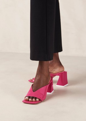 Women's Alohas Tasha Leather Mules With Block Heel Heels Pink NZ | Y6L-4127