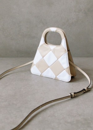 Women's Alohas The A Scacchi Stone Leather Crossbody Bag Handbags Beige / Cream NZ | V5Q-2528