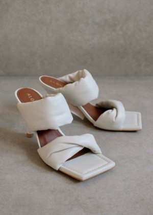 Women's Alohas Twist Strap Leather Two-strap Mules With Stiletto Heel Mules White NZ | D8I-2726