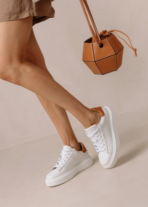 Women's Alohas tb.65 Leather Fashion Sneakers Platform Sneakers White / Brown NZ | J6D-9070