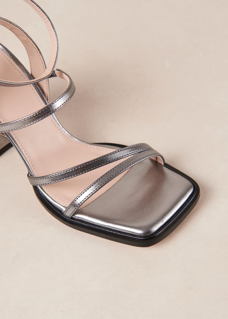 Women's Alohas Alexa Leather Strappy Sandals Heels Silver NZ | R9B-4807