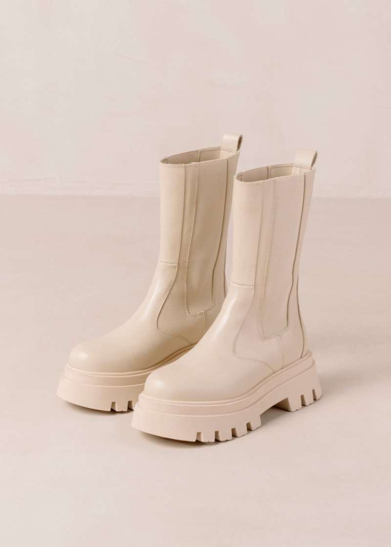 Women's Alohas All Rounder Leather Chelsea Boots With Track Soles Chelsea Boots White NZ | Y8H-0792