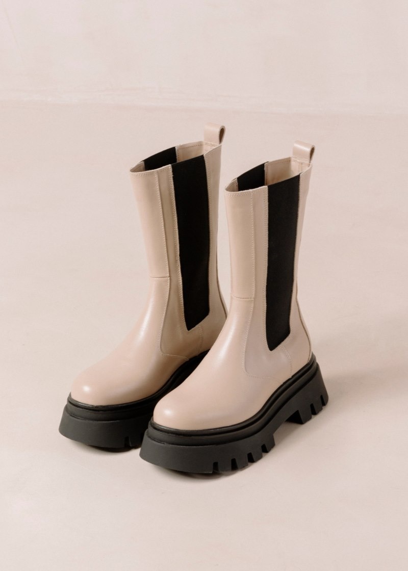 Women's Alohas All Rounder Leather Chelsea Boots With Track Soles Platform Boots Beige NZ | S4T-8819