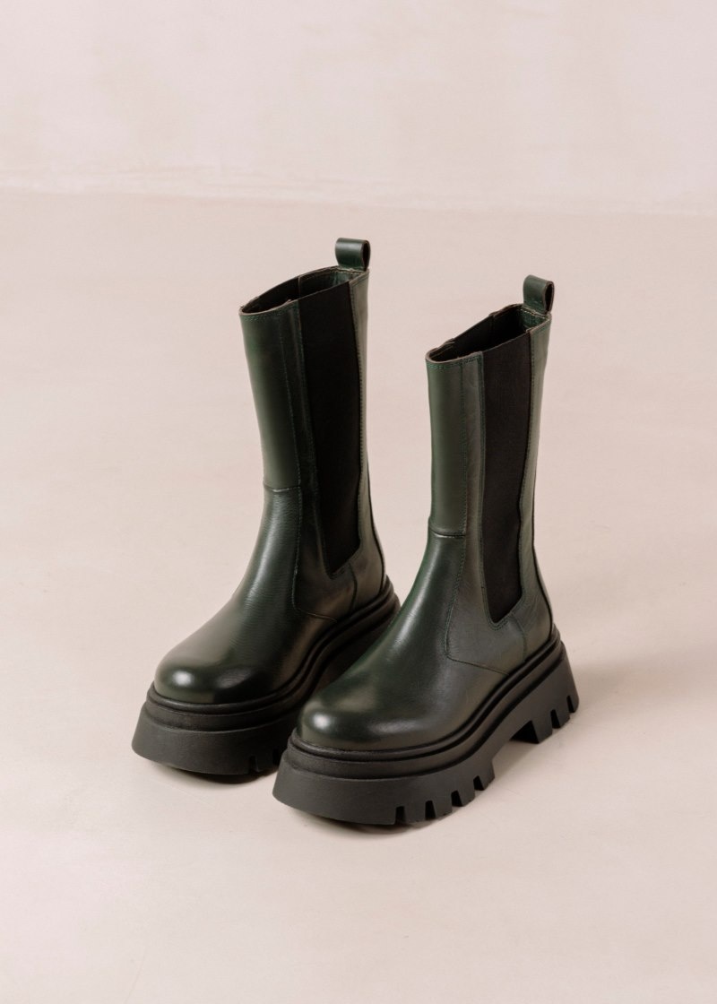 Women's Alohas All Rounder Leather Chelsea Boots With Track Soles Chelsea Boots Dark Green NZ | M9U-0144