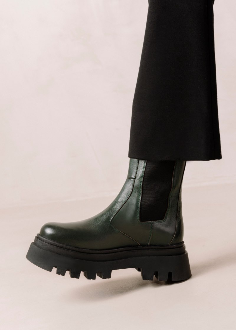 Women's Alohas All Rounder Leather Chelsea Boots With Track Soles Platform Boots Dark Green NZ | A5Y-0393