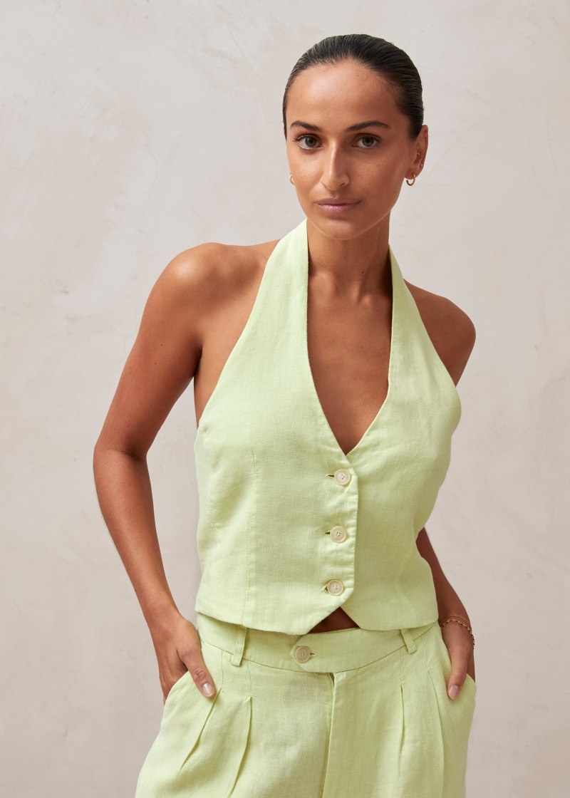 Women\'s Alohas Ami Linen Vest Top Tops Green NZ | S5K-8000