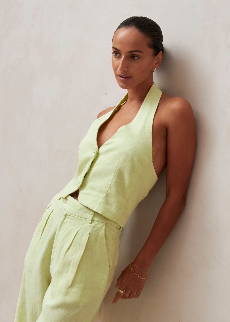 Women's Alohas Ami Linen Vest Top Vests Green NZ | B2W-6649