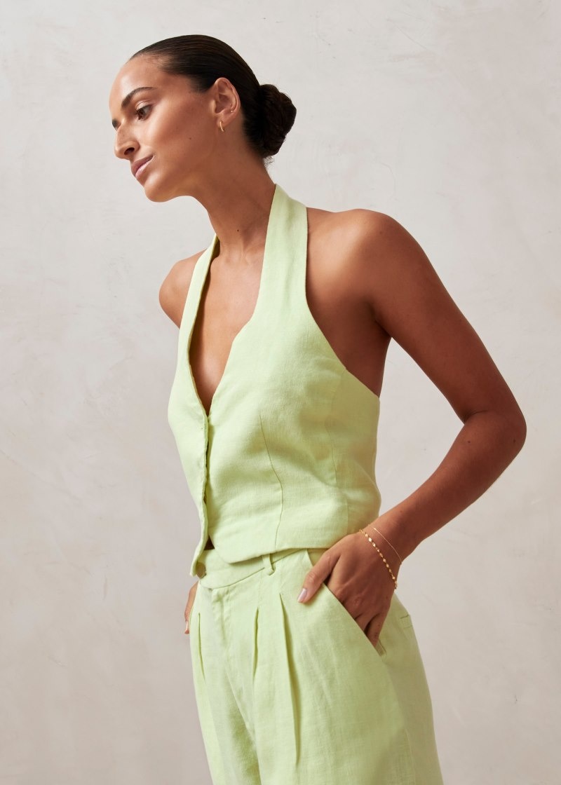 Women's Alohas Ami Linen Vest Top Vests Green NZ | B2W-6649