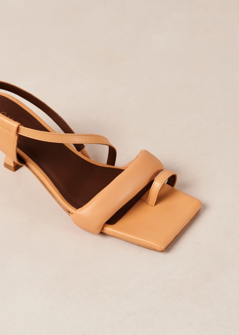 Women's Alohas Asymmetric Straps Leather Strappy Sandals With Kitten Heel Heels Orange NZ | P5K-5943