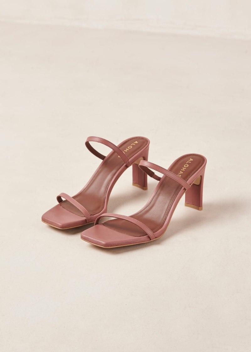 Women's Alohas Cannes Leather Two-strap Mule Sandals Sandals Pink NZ | B5S-4905