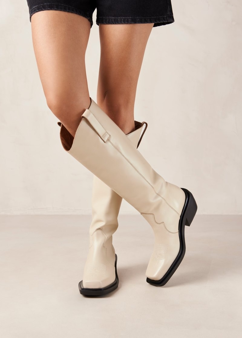 Women's Alohas Cattle Leather Knee-high Cowboy Boots Knee High Boots White NZ | V3Z-9925