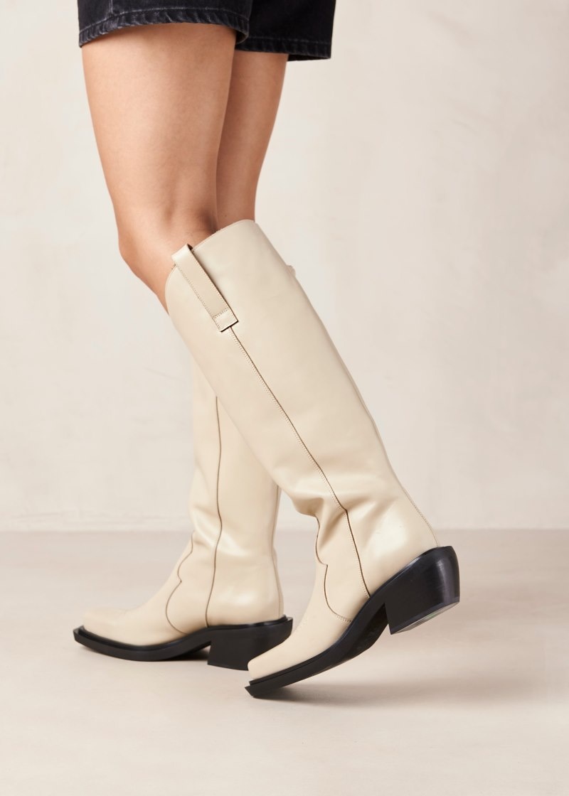 Women's Alohas Cattle Leather Knee-high Cowboy Boots Knee High Boots White NZ | V3Z-9925