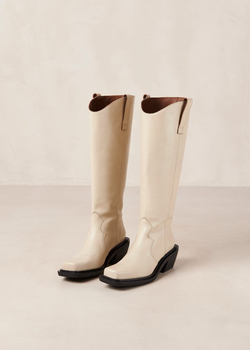 Women's Alohas Cattle Leather Knee-high Cowboy Boots Knee High Boots White NZ | V3Z-9925