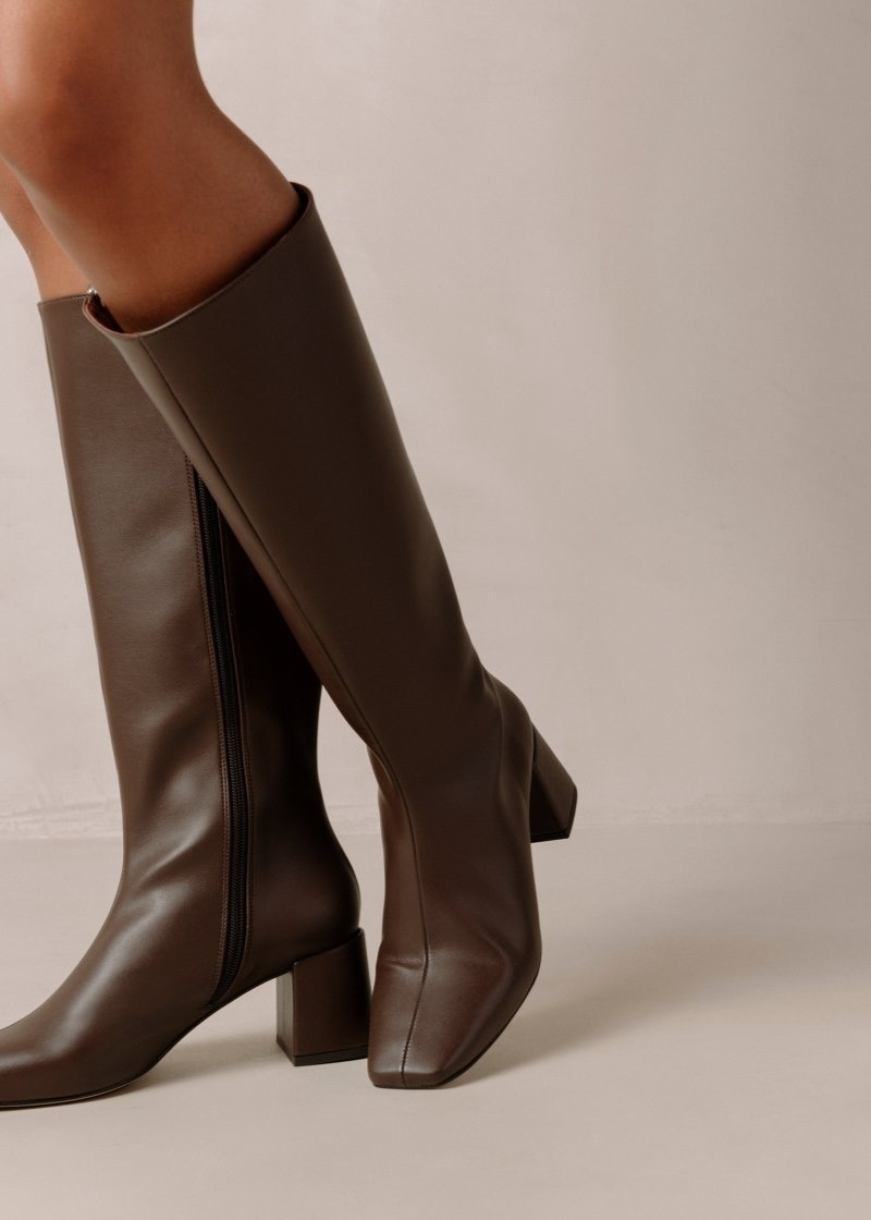 Women's Alohas Chalk Vegan Leather Knee-high Boots Knee High Boots Dark Brown NZ | P3O-8771