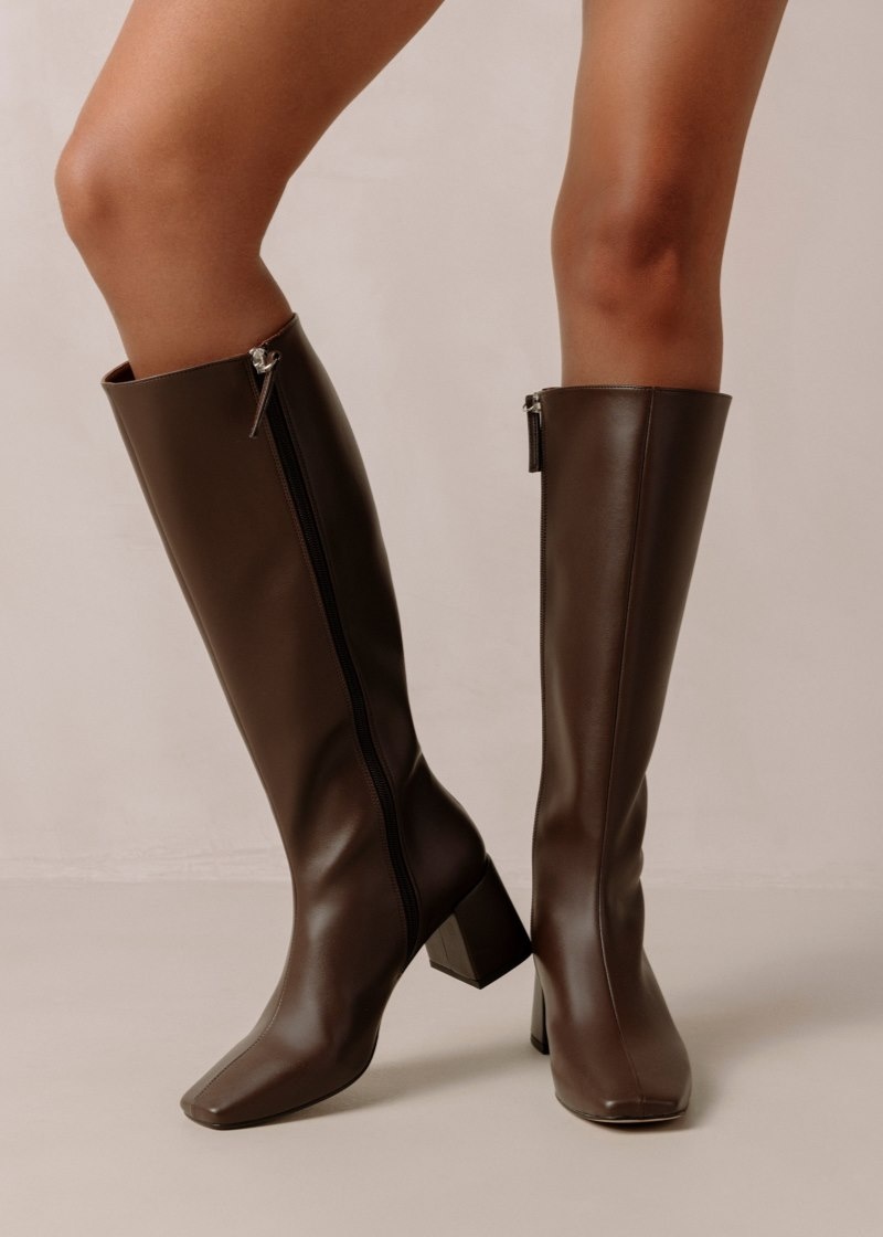 Women's Alohas Chalk Vegan Leather Knee-high Boots Knee High Boots Dark Brown NZ | P3O-8771