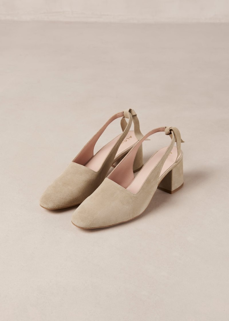 Women's Alohas Charlotte Suede Leather Pumps With Block Heel Heels Beige NZ | G6B-9212